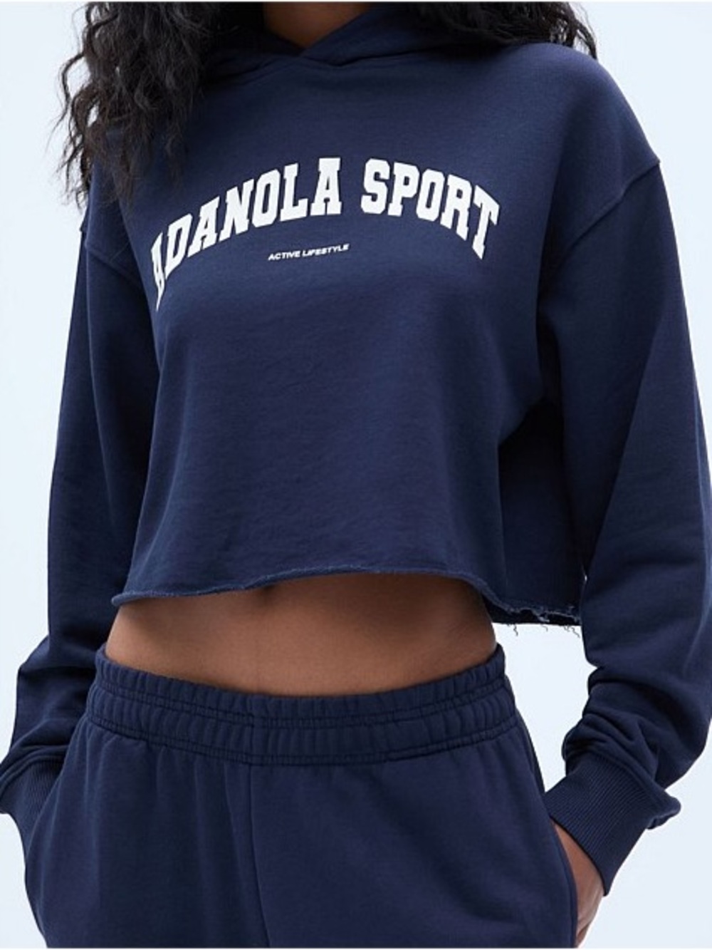 Adanola Blue AS Raw-hem Cotton Blend Crop Hoodie - Size L - Picture 5 of 14